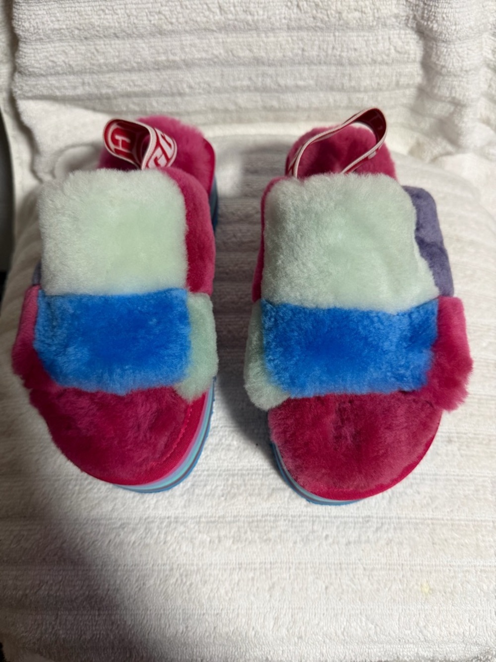 Ugg Women Fluffy Platform Disco Checker Slide Slipper. Size 7